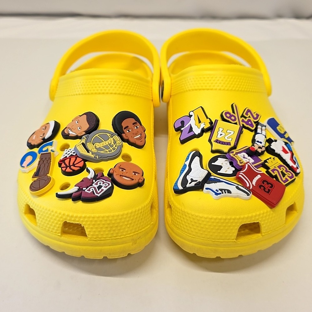 Crocs Classic Clogs Size M7 W9 Yellow Basketball NBA Charms Custom Shoes
